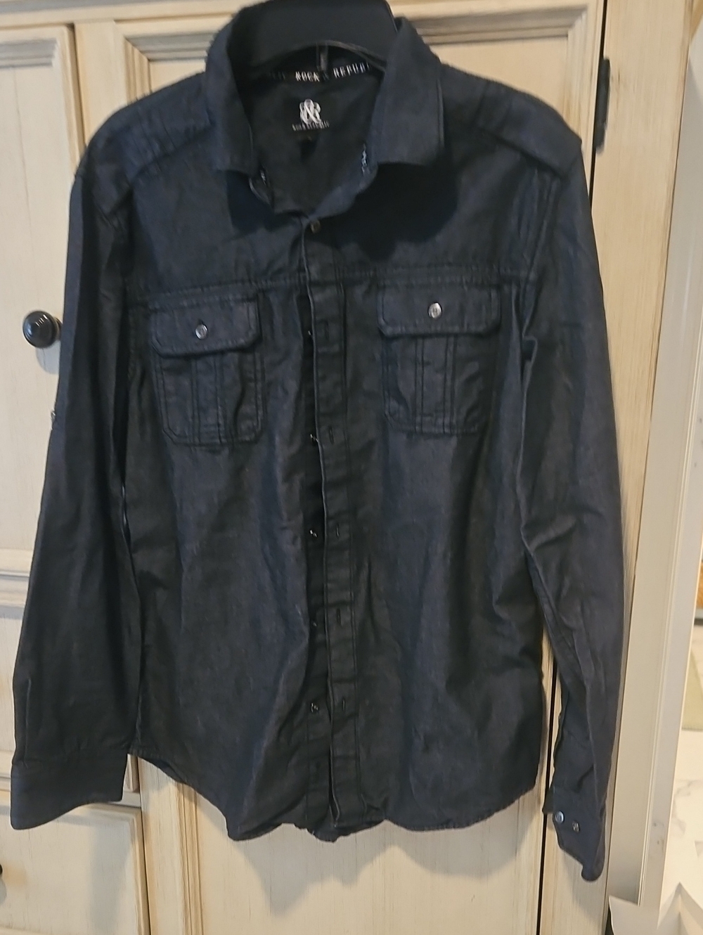 Rock & Republic Black Button-Down Denim Shirt